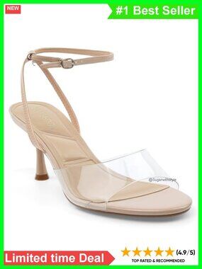 Clear PVC Slingback Heels with Faux Leather Ankle Strap Kitten Heel Dress